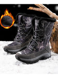 Mens Winter Snow Boots Camouflage Keep Warm Lace Up Outdoor Hiking Mid Calf Booties Anti Slip