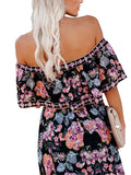 Women Casual Slim Fit Off Shoulder Maxi Dress Summer Beach Short Sleeve Sundress