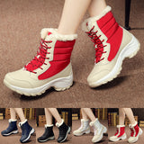 Women's Snow Boots Mid Calf Waterproof Lace-Up Plush Lined Winter Shoes