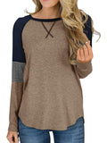 Women Loose T-shirt Long Sleeve Casual Sweatshirt Tops Stitching Blouse Pullover