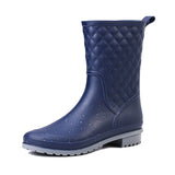 Women Rain Boots Black Waterproof Mid Calf Booties Fashion Out Work Garden Shoes