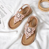 Women Sandals Summer Boho Casual Flat T-Strap Thong Elastic Comfortable Flip Flops Beach shoes