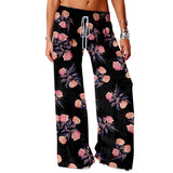Women Wide Leg Yoga Long Pants Drawstring Loose Fit Fitness Casual Wear Trousers