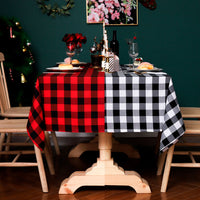 Cotton Linen Dining Table Cover Rectangle Plaid Tablecloth Picnic Table Cloth Cover Home Christmas Party Decor Tablecloth, Red/Black Plaid