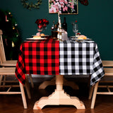 Cotton Linen Dining Table Cover Rectangle Plaid Tablecloth Picnic Table Cloth Cover Home Christmas Party Decor Tablecloth, Red/Black Plaid