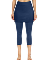 Women's Tennis Skirted Capri Leggings Pockets Elastic Sports Yoga Pants Skirts
