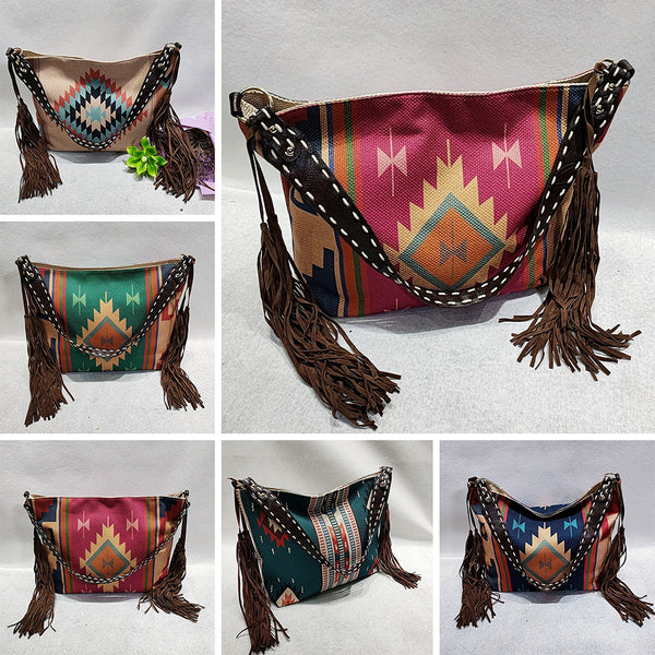 Women Vintage Tassel Canvas Shoulder Bag Oversized Beach Bag Tote Handbag Purse