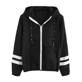 Womens Double Stripes Stitching Long Sleeve Hooded Sweatshirt Hoodie Pullover