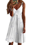 Women Sleeveless V Neck Spaghetti Strap Mini Dress Flower Casual A-line Sundress