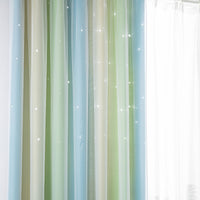 2-Layer Blackout + Sheer Curtains Starry Hollow-Out Stars Curtain Room Darkening Starry Curtain Eyelet Ring Top Window Drape for Kids Girls Children Bedroom Decor