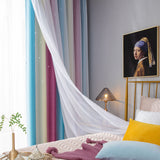 Double Layer Gradient Blackout + Sheer Curtains Starry Hollow-Out Stars Curtain Room Darkening Starry Curtain Eyelet Ring Top Window Drape for Kids Girls Children Bedroom Decor