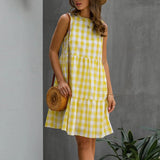 Women's Casual Ruffle Plaid Printed Midi Dress Sleeveless Swing Dress Sundress