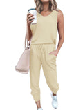 Women's Tracksuit Set Sleeveless Tops + Pants Trousers Sports Fitness Loungewear