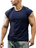 Men's Crew Neck Tops Gym Bodybluilding Fitness Muscle T-Shirt Loose Pullover