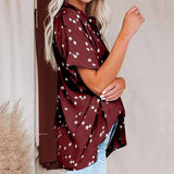 Women's Star Printed Button Up Shirt Lapel V-neck Bat Short-sleeve Blouse Shirt