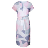 Women Casual Short Sleeve Midi Dress Ladies V-Neck Shirt Dress Sundress Lace Up