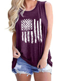 Women's Round Neck Sleeveless Loose Tank National Flag Printed Pullover Summer