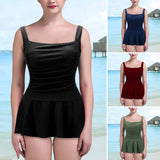 Womens One-Piece Skirted Tankini Swimwear Swim Dress Bikini Swimsuit Push-up Bra