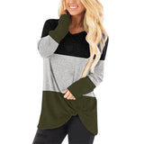 Women's Knot Casual T Shirt Sweatshirt Color Block Long Sleeve Blouse Pullover