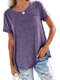 Women's Solid Color Pocket T-Shirt Casual Loose Tops Pullover Blouse Basic Tee