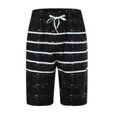 Men Striped Short Training Running Fitness Short Pants Elastic Waist Drawstring
