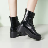 Women's Combat Boot Side Zipper Platform High Chunky Heel Casual Ankle Boots