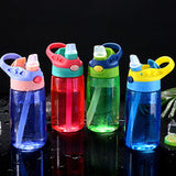Kids Children Straw Water Bottle Plastic Drinking Cup Leak Proof Portable Sports Student School Suction Cup 16.2oz 480ml BPA Free