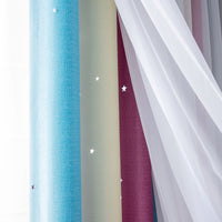 Double Layer Gradient Blackout + Sheer Curtains Starry Hollow-Out Stars Curtain Room Darkening Starry Curtain Eyelet Ring Top Window Drape for Kids Girls Children Bedroom Decor