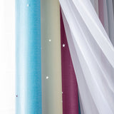 Double Layer Gradient Blackout + Sheer Curtains Starry Hollow-Out Stars Curtain Room Darkening Starry Curtain Eyelet Ring Top Window Drape for Kids Girls Children Bedroom Decor
