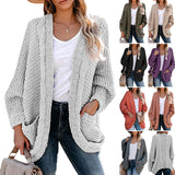 Women Long Sleeve Cardigan Open Front Draped Solid Casual Side Pockets Warm Coat