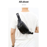 Unisex Cowhide Leather Fanny Pack Waist Bag Belt Pouch Travel Purse Multi-Pocket