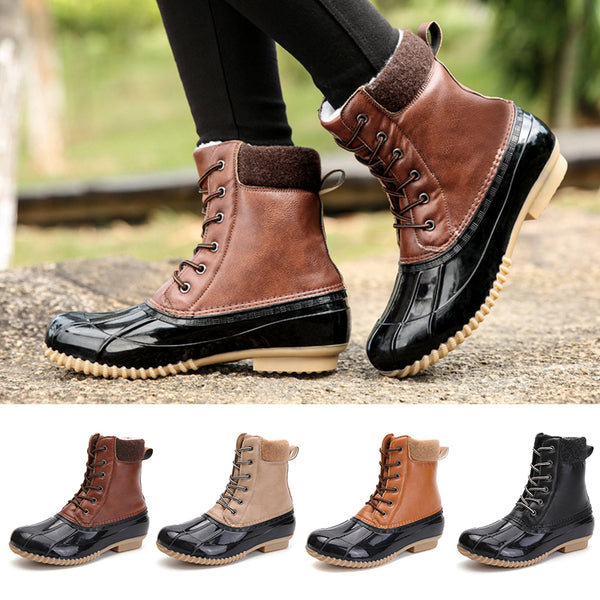 Women's Waterproof High Top Boots Lace Up Duck BootsRound Toe Rain Booties Anti Slip