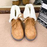 Womens Plush Lined Warm Ankle Boots Winter Snow Boots Short Booties Lace Up Casual Soft Shoes