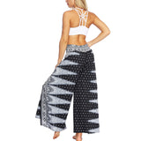 Women's Bohemia Yoga Pants Baggy Loose Split Wide Leg Long Trousers Flower Decor