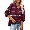 Women Casual V Neck Loose Long Sleeve Shirt Button Stripe Top Blouse Sweatshirt
