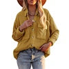 Women Long Sleeves Corduroy Button Cardigan Casual Loose Blouses Shirt Tops