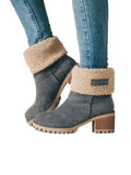 Winter Snow Boots for Women Warm Suede Chunky Block Heel Round Toe Faux Fur Outdoor Mid-Calf Ankle Bootie