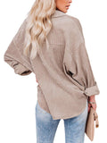 Women's Solid Color Long Sleeve Shirt Top Casual Cardigan Button-Up Blouse Tunic