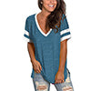 Women's Casual T-Shirt V-Neck Short Sleeve Splicing Tops Split Hem Summer Basic