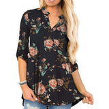 Women's Floral Printed V Neck Long Sleeve T-Shirt Pullover Blouse Tops Tunic Tee