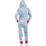 Women Christmas Xmas Print Hooded Jumpsuit Pyjamas Romper Hoodie Homewear Zipper
