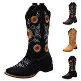 Ladies Sunflower Print Mid Calf Boots Slip On Daily Wear Chunky Heel Tall Boot