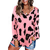 Women's Leopard Print V Neck Loose Fit Long Sleeve T Shirts Casual Comfort Tops