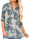 Women Floral Printed V Neck Long Sleeve T-Shirt Pullover Blouse Tops Tunic Tee