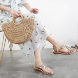 Women's Summer Slip On Wedge Casual Rhinestones Hollow Holiday Anti Slip Sandals