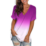 Women Gradient V-Neck Short Sleeve Tops Casual T-Shirt Blouse Pullover Tunic Tee