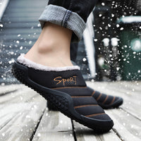 Men Flat Heels Warm Slippers Closed Toe Waterproof Fall Winter Casual Home Shoes