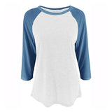 Women Color Matching Crew Neck 3/4 Sleeve T-Shirt Pullover Blouse Tops Tunic Tee