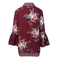 Lady Lace Hollow Flowers Flared Sleeve Open Front Outwear Casual Light Smock Top