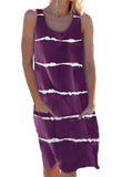 Women Striped Beach Slip Skirt Knee Length Sleeveless Round Neck Dress Plus Size